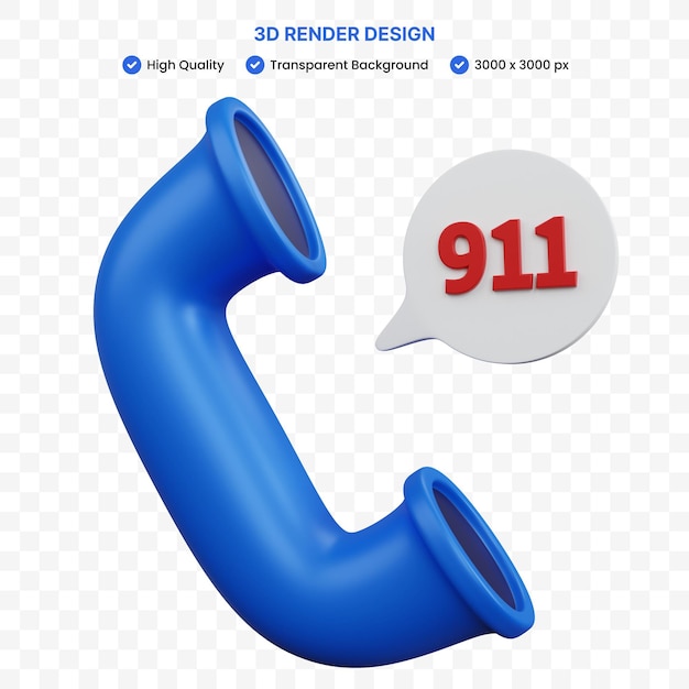 Llamada telefónica de representación 3d con las palabras 911 aislado