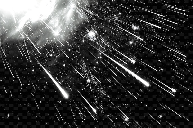 PSD las llamaradas de la lluvia de meteoros png con llamaradas de estrellas fugaz y rayas de luz de neón radiante únicas de color blanco