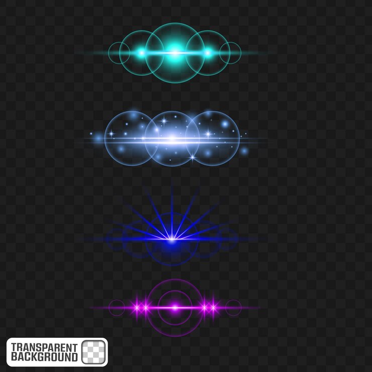 Las llamaradas de luz futuristas y los efectos de brillo de las lentes PNG de alta resolución con fondo transparente