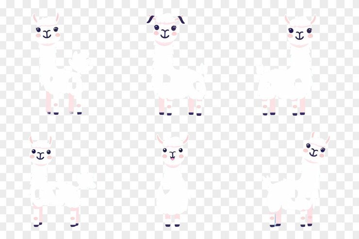 PSD llamas de dibujos animados en varias poses en un fondo aislado