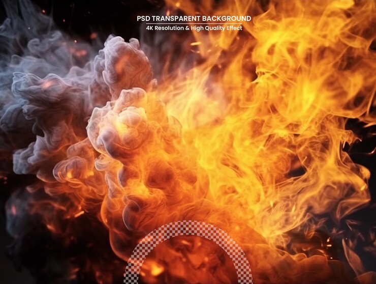PSD llamas de fuego y chispas voladoras aisladas sobre fondo transparente fondo llameante abstracto