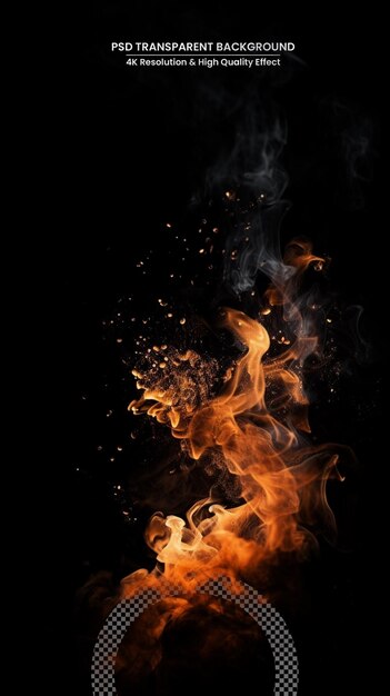 Llamas de fuego y chispas voladoras aisladas sobre fondo transparente Fondo llameante abstracto