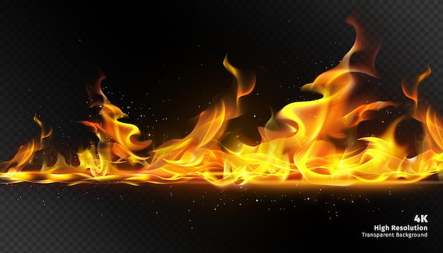 Llamas de fuego realistas chispas calientes rojas aisladas en un fondo negro