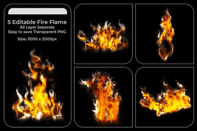 Llamas de fuego realistas sobre un fondo negro