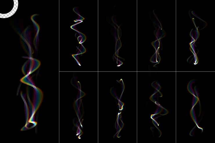 PSD llamas de iluminación de humo mágico colorido aislado sobre fondo transparente