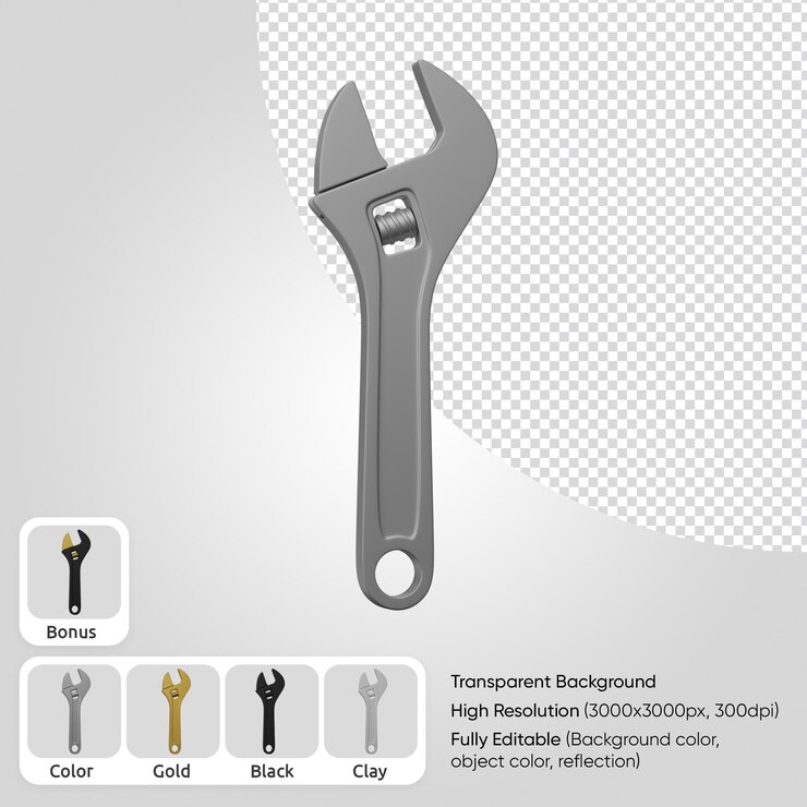 PSD llave ajustable 3d