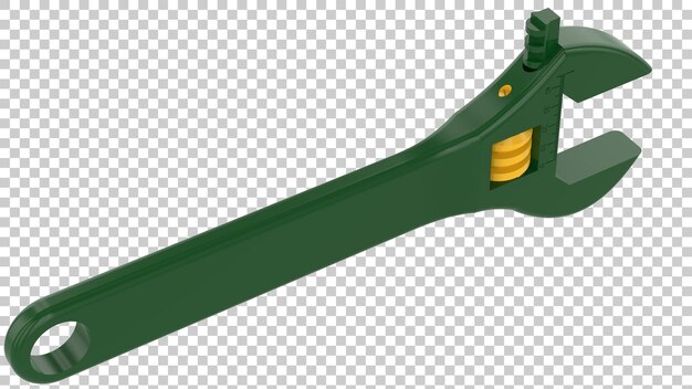 Llave ajustable aislada en la ilustración de renderizado 3d de fondo transparente