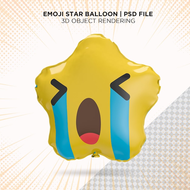 PSD llorando fuerte emoji globo estrella estilo 3d renderizado aislado