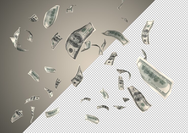PSD lluvia de dinero de 100 dólares: cientos de 100 dólares cayendo desde la cima
