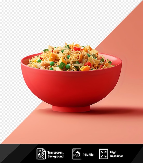 PSD lo mein nouilles dans un bol rouge sur un fond rose png
