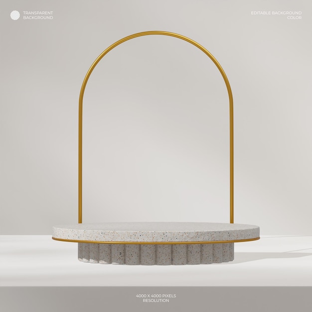lo sfondo dell'arco in oro rende 3d lo sfondo trasparente del podio in terrazzo beige in piazza