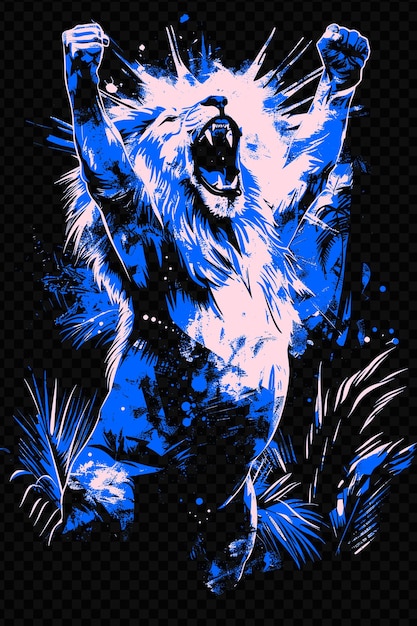 Un lobo azul con un fondo azul con las palabras lobo aullando en él