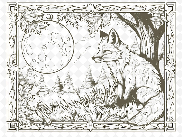 PSD un lobo en un bosque con una luna llena en el fondo