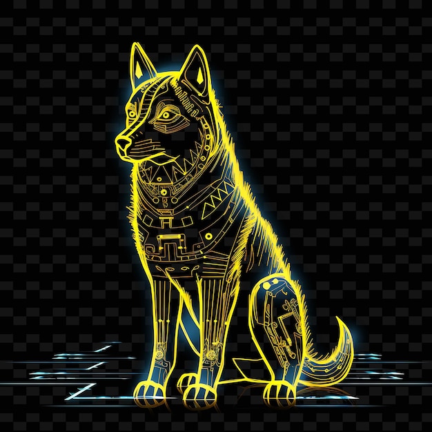 Lobo Cibernético Diseño Límite Líneas De Neón Estilo Robótico W PNG Y2K Formas Artes De Luz Transparente