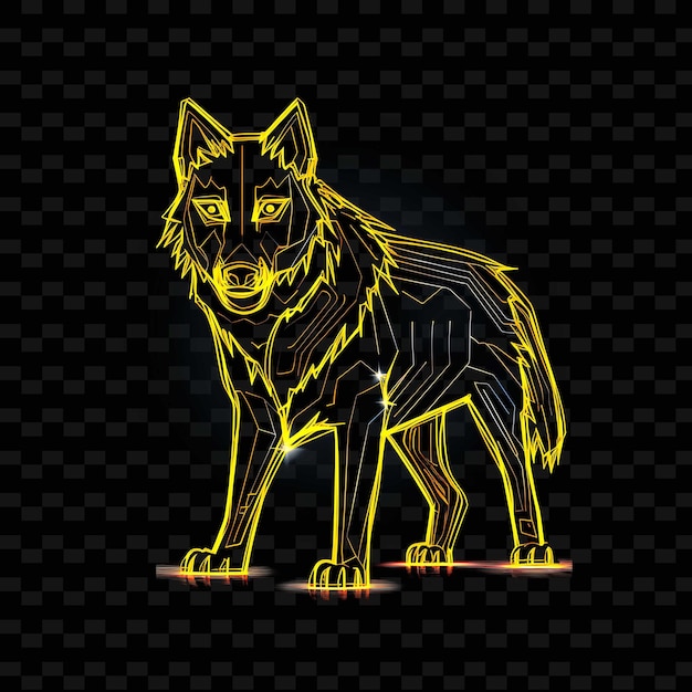 Lobo Cibernético Diseño Límite Líneas De Neón Estilo Robótico W PNG Y2K Formas Artes De Luz Transparente