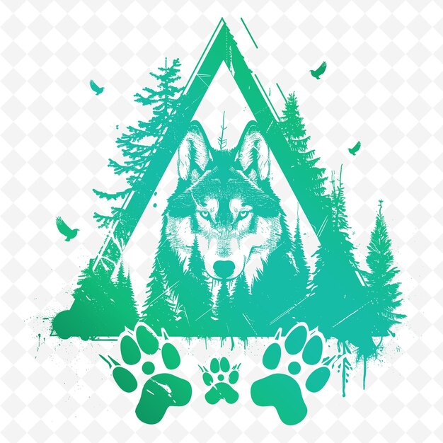 PSD un lobo y un logotipo de árboles con un lobo en él