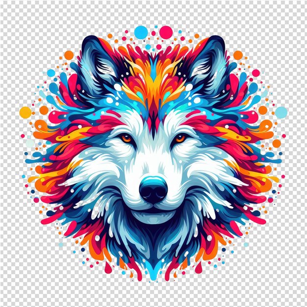 PSD un lobo con manchas de colores en su cara