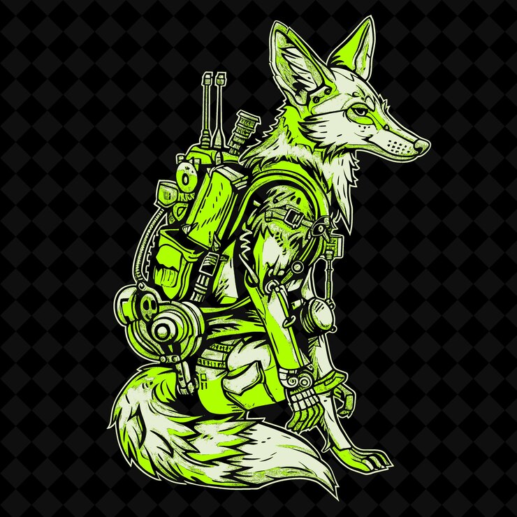 PSD un lobo con una mochila que dice zorro en él