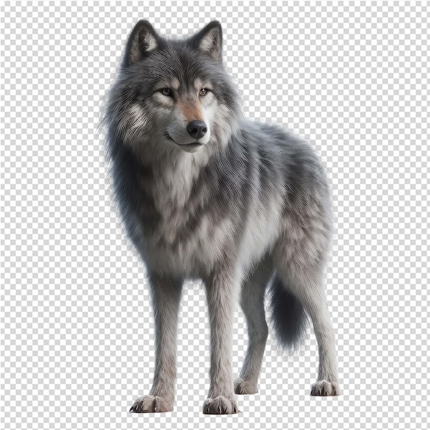 Un lobo se muestra en un fondo blanco con manchas grises