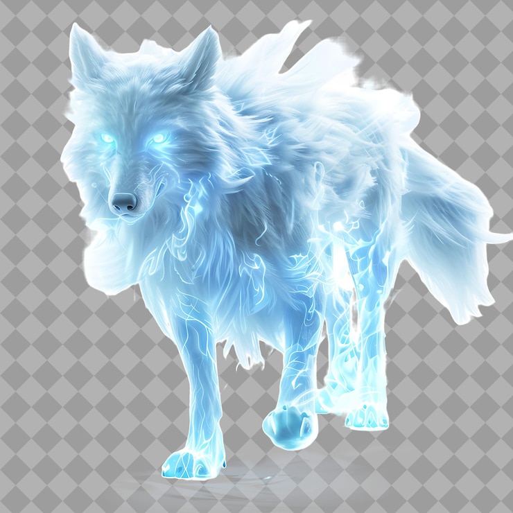 PSD un lobo con ojos azules y un fondo blanco