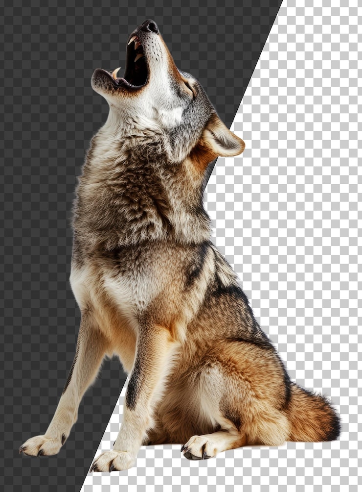 PSD lobo png uivando em um estúdio com fundo branco
