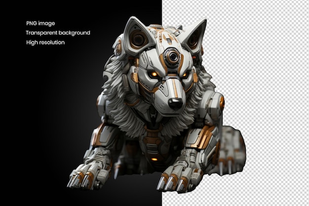 El lobo robot aislado sobre un fondo transparente