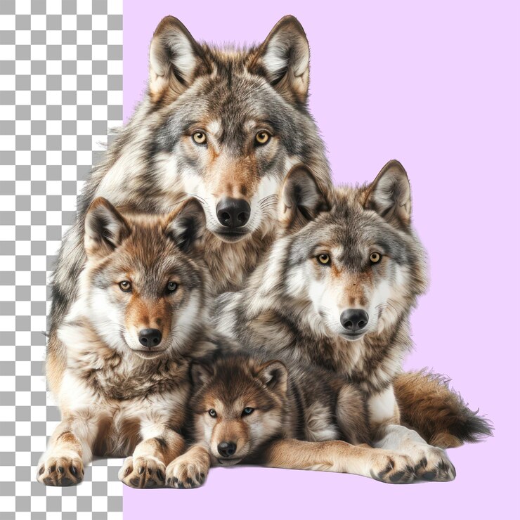 PSD lobo con sus crías fondo transparente png cortado ruta de corte de archivo sin fondo