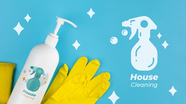 Loción de limpieza y guantes de protección limpieza de la casa