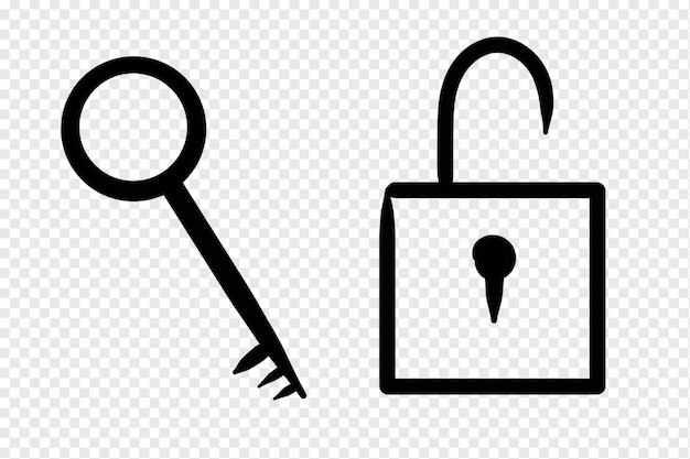 lock icon on black button key with keyhole symbol transparent Key silhouette of security symbol