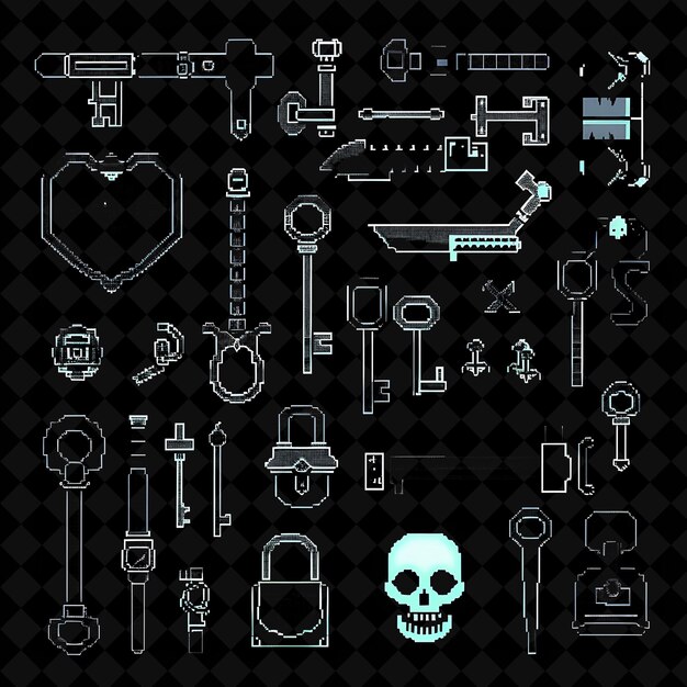 Lock pick pixel weapon mit thief design und skeleton key ein y2k shape neon color art collections