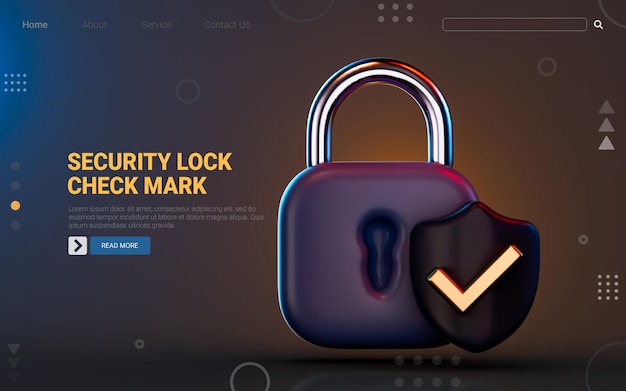 lock shield check mark icon on dark background 3d render concept for cyber protection confirmation