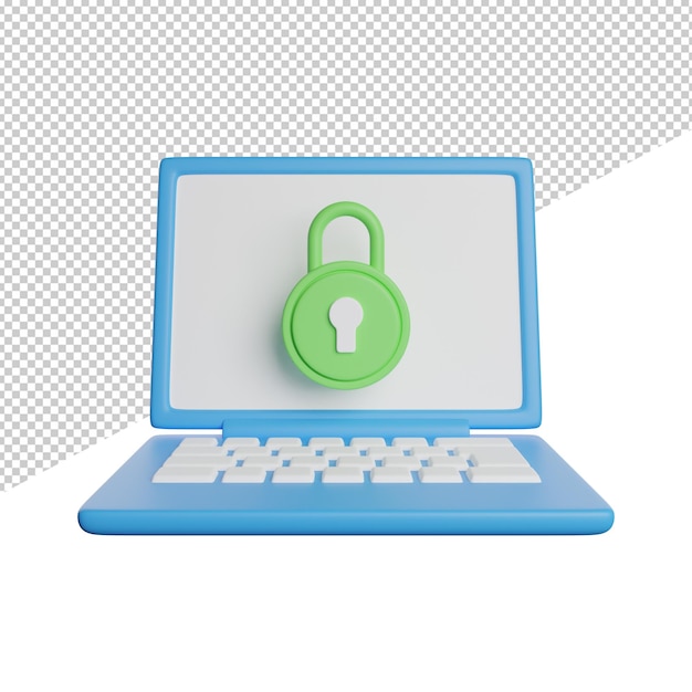 Lockscreen Laptop Security Vorderansicht 3D-Rendering Symboldarstellung auf transparentem Hintergrund