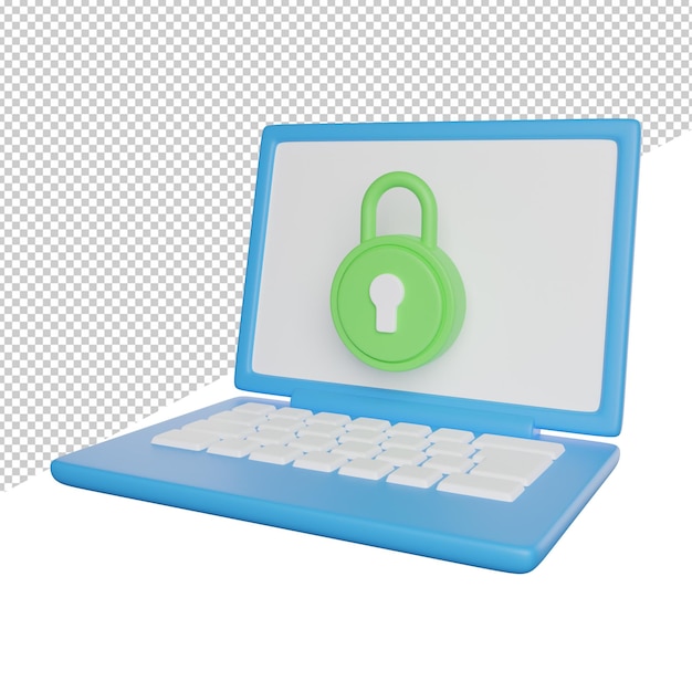 Lockscreen Laptop Sicherheit Seitenansicht 3D-Rendering-Symbol Illustration auf transparentem Hintergrund