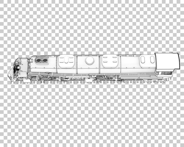 Locomotiva na ilustração de renderização 3d de fundo transparente