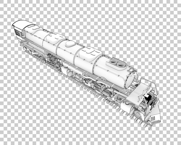 Locomotiva na ilustração de renderização 3d de fundo transparente