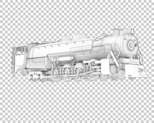 Locomotiva na ilustração de renderização 3d de fundo transparente