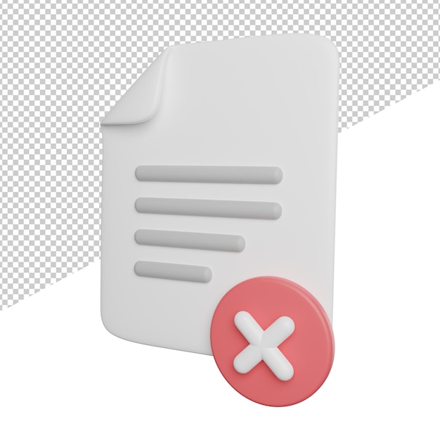 Löschen Sie die Seitenansicht des Dateidokuments 3D-Rendering-Symbolabbildung auf transparentem Hintergrund