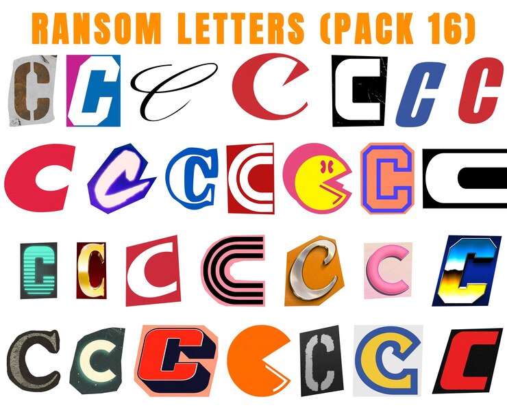PSD lösegeldbriefe pack 16 - sammlung der buchstabe c typographie