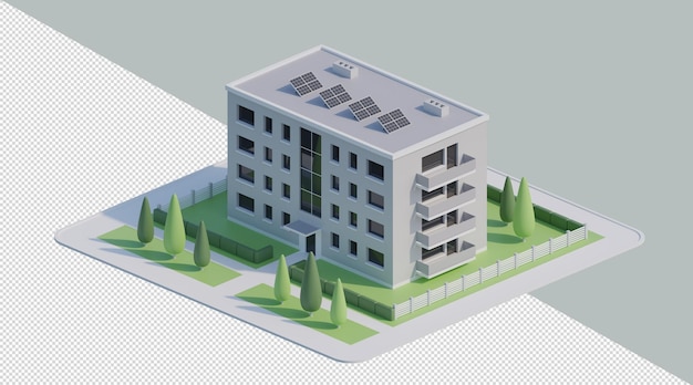 Logements multifamiliales isométriques 3D avec panneaux solaires