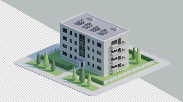 Logements Multifamiliales Isométriques 3d Avec Panneaux Solaires