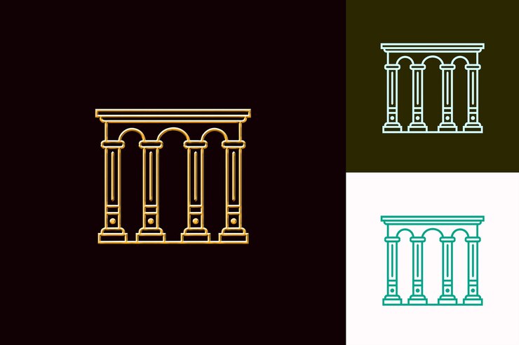 PSD loggia con intricato edificio di icone con colonne dettagliate un elegante progetto del vettore della cultura italiana