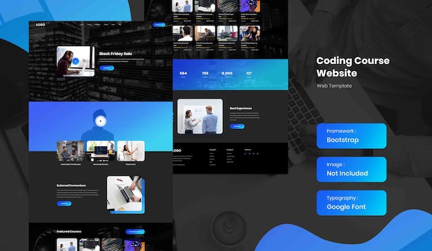 Logiciel et codage de modèle de site Web de page de destination de cours en ligne en mode sombre