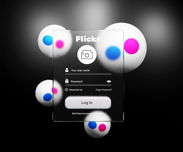 PSD login do usuário de mídia social do flickr a partir do modelo de postagem com efeito de morfismo de vidro