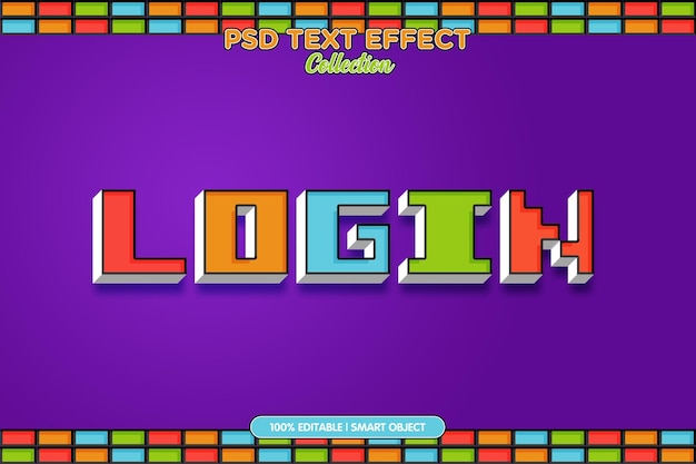 Login Modèle D'effet De Texte Psd Style D'art De Pixel