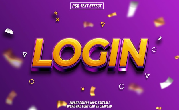 Login-Text-Effekt Schriftart bearbeitbare Typographie 3D-Text