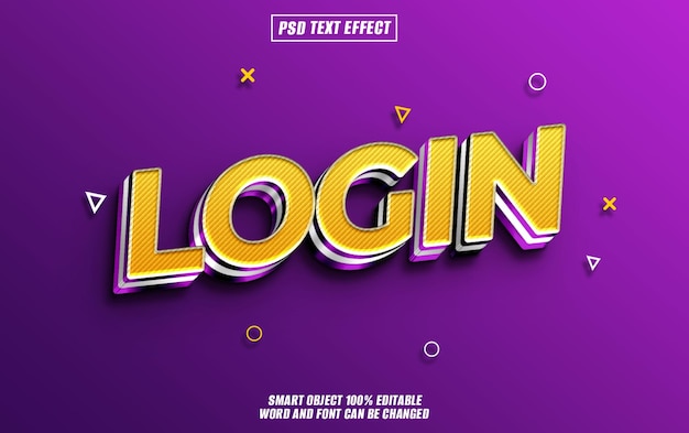Login-Text-Effekt Schriftart bearbeitbare Typographie 3D-Text