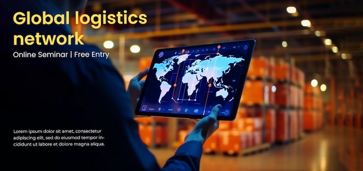 PSD logistik futuristisches technologie-design-poster-banner