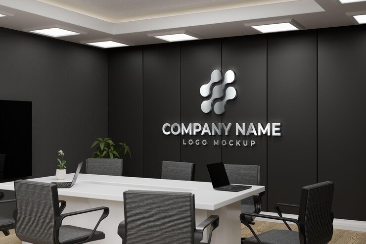 Logo 3D d'Aluimunium sur le mur noir