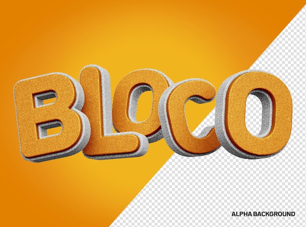 PSD logo 3d de bloc de carnaval blanc et orange avec une texture réaliste de paillettes