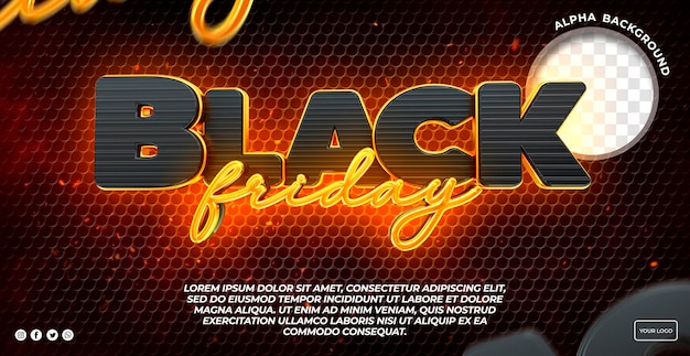 Logo 3d du vendredi noir avec lumières et publication instagram noire et orange au brésil